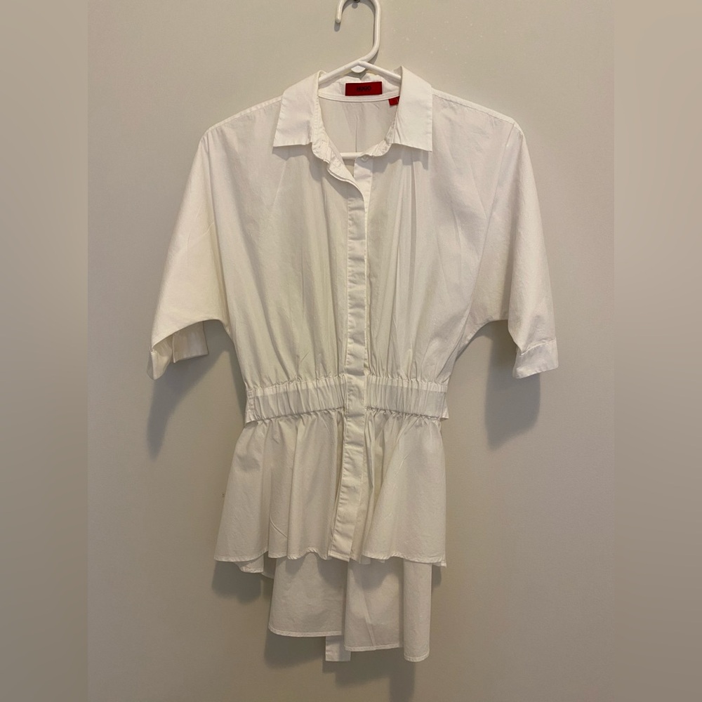 Hugo boss blouse White Button-Up high -lo peplum size 36(M)